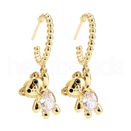 C-Shape with Bear Cubic Zirconia Dangle Stud Earrings EJEW-E167-09G-1