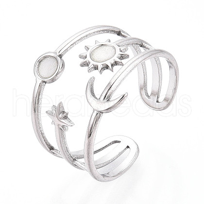 304 Stainless Steel Cuff Rings Components STAS-N113-03P-1