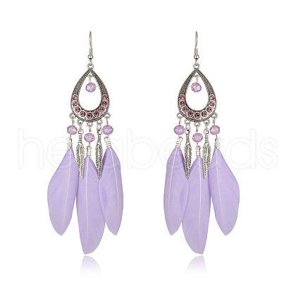 Alloy Rhinestone and Feather Dangle Earrings FS-WGBDF6F-02-1