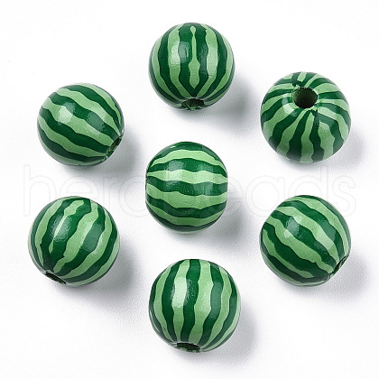 Printed Natural Wooden Fruit Beads WOOD-T021-104-1