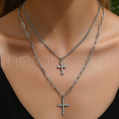 Vintage Iron Gothic Cross Pendant Double Layered Necklaces NG0204-1