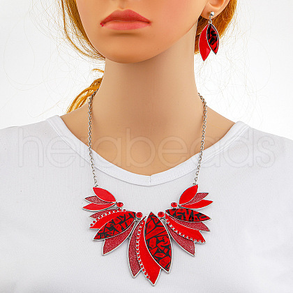 Leaf Alloy with Imitation Leather Pendant Necklace & Stud Dangle Earring FS-WGFF9DD-01-1