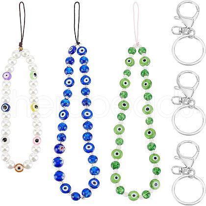 Olycraft 3Pcs 3 Style Glass Pearl & Lampwork & Glass Seed Beads Mobile Straps KEYC-OC0001-19-1