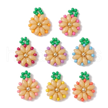 8Pcs 8 Colors Seed Beads Beaded Charms PALLOY-MZ00369-1