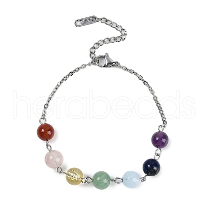 Chakra Theme Natural Quartz & Rose Quartz & Carnelian & Green Aventurine & Lapis Lazuli & Amethyst & Synthetic Citrine Round Beaded Bracelets for Women BJEW-JB11194-02-1