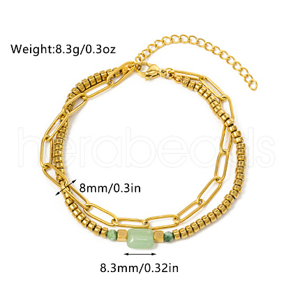 304 Stainless Steel & Natural Green Aventurine Beads Double Layer Bracelets FS-WG382E7-04-1