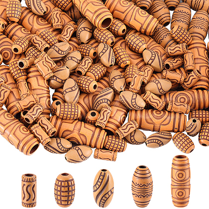 SUNNYCLUE 150Pcs 5 Styles Imitation Wood Acrylic Beads SACR-SC0001-38B-1