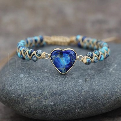 Heart Natural Imperial Jasper Beads Link Bracelets WG1E55C-11-1