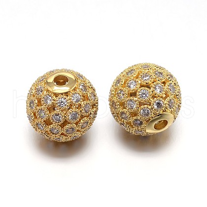 Brass Micro Pave Cubic Zirconia Round Beads ZIRC-M069-17C-NR-1