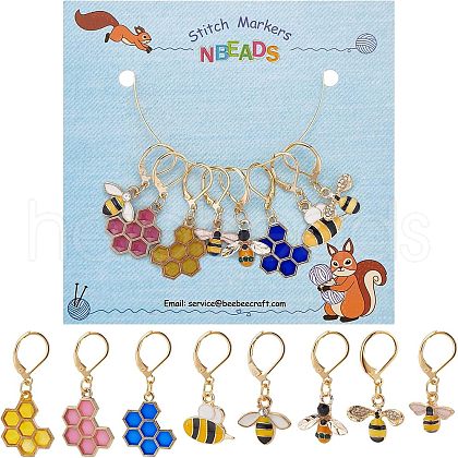  8Pcs 8 Style Bee & Honeycomb Dangle Leverback Earrings for Women HJEW-NB0001-36-1
