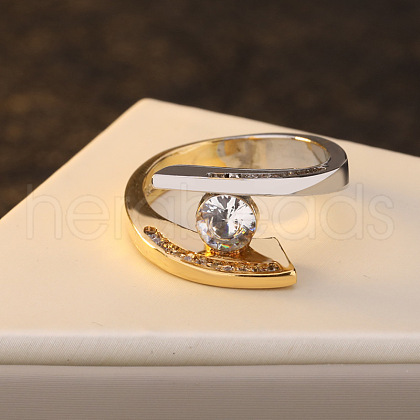Flat Round Brass with Crystal Rhinestone Finger Rings FS-WG97854-02-1