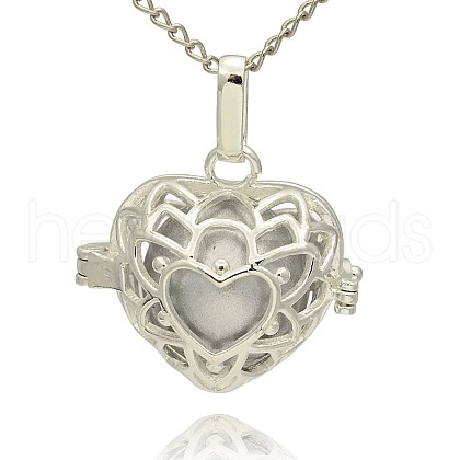 Silver Color Plated Brass Hollow Heart Cage Pendants KK-J243-06S-1