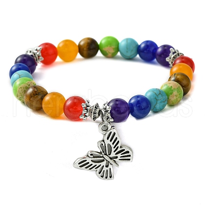 Chakra Natural & Synthetic Mixed Stone Stretch Bracelets BJEW-JB09859-02-1