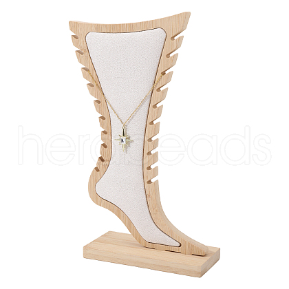 Foot Shaped Bamboo & Velvet Anklet Display Stands ODIS-WH0030-140B-1