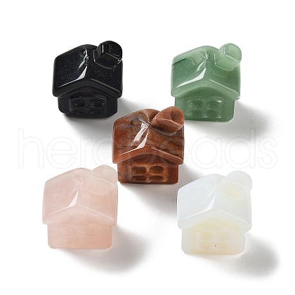Natural & Synthetic Gemstone Carved House Figurines DJEW-P015-01-1
