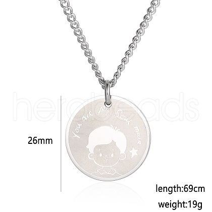 Stainless Steel Male Flat Round Pendant Cartoon Couple Twisted Chain Necklaces QA8832-1-1