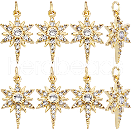 Beebeecraft 8Pcs Brass Micro Pave Clear Cubic Zirconia Pendants ZIRC-BBC0002-62G-1
