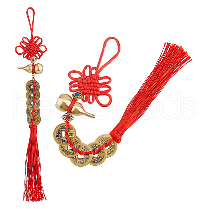 SUPERFINDINGS 2Pcs Polyester Tassel & Chinese Knot Pendant HJEW-FH0001-64A-1