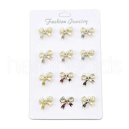12Pcs 6 Colors Bowknot Alloy Rhinestone Brooches for Backpack Clothes JEWB-A033-16G-1