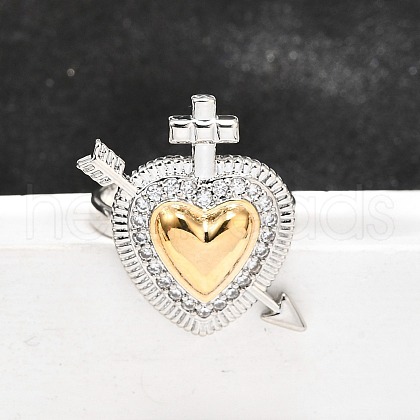 Gothic Style Brass Micro Pave Clear Cubic Zirconia Cuff Rings for Women RJEW-U051-02D-GP-1