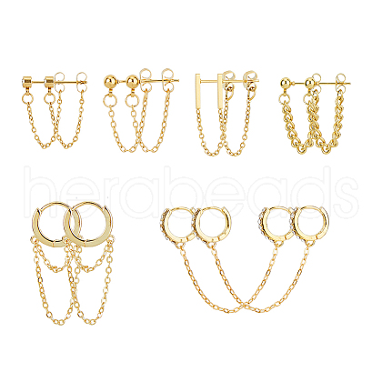 FIBLOOM 12Pcs 6 Style Stainless Steel & Brass & 316 Surgical Stainless Steel Stud Earrings EJEW-FI0002-79-1