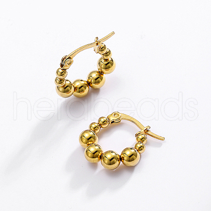 304 Stainless Steel Round Ball Beaded Hoop Earrings OH2554-1