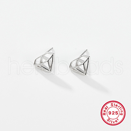 Diamond Shaped Rhodium Plated 925 Sterling Silver Stud Earrings for Women CC0572-1-1