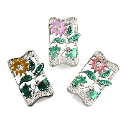 Brass Crystal Rhinestone Rectangle with Flower Multi-Strands Links KK-P306-19P-1