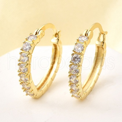 Oval Brass Micro Pave Clear Cubic Zirconia Hoop Earrings EJEW-Z121-02G-1