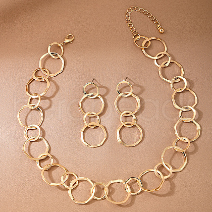 Alloy Ring Link Chain Necklace & Stud Dangle Earrings Sets FS-WGB71C6-01-1