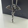 Vintage Stainless Steel Jet Rhinestone Winged Dragon Pendant Punk Hip-hop Necklaces for Men IL6060-1