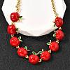 Teachers' Day Brass Red Enamel Fruit Link Chain Necklaces NJEW-K287-04B-G-2