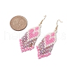 Heart Glass Seed Beaded Tassel Dangle Earrings for Women EJEW-MZ00201-02-3