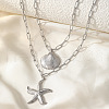 Bohemian Summer 201 Stainless Steel Shell Shape Starfish Pendant Double Layered Necklaces for Women FS-WGD4094-02-2