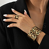 Leopard Print & Cross Pattern Alloy Cuff Bangles & Cuff Rings Sets WG9E489-01-2