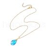Glass Faceted Teardrop Pendant Brass Cable Pendant Necklaces for Women NJEW-JN05298-4