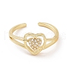 Clear Cubic Zirconia Heart Open Cuff Ring RJEW-G283-10G-2