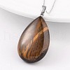 Teardrop Platinum Tone Brass Tiger Eye Pendants G-F267-07L-1