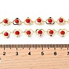 Brass & Red Faceted Glass Heart Link Chain Necklaces for Women NJEW-D314-05G-5