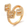 Rack Plating Brass Rectangle Open Cuff Rings with Cubic Zirconia RJEW-D008-07G-1
