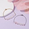 2Pcs 2 Color Natural Rose Quartz Chip Beaded Link Bracelets Set with 304 Stainless Steel Cable Chains BJEW-JB07914-06-2