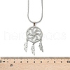 Bohemian 304 Stainless Steel Flower Woven Web/Net with Feather Pendant Necklaces NJEW-P327-07P-B-5