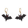 Halloween Theme Bat Handmade Glass Seed Beads Leverback Earrings EJEW-MZ00475-2