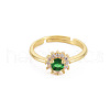 Flat Round Glass Adjustable Ring with Cubic Zirconia RJEW-S049-009G-1