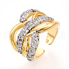 Brass Micro Pave Clear Cubic Zirconia Cuff Rings KK-T074-19G-4