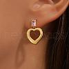 Brass Clear Cubic Zirconia Heart Stud Earrings JP3857-1