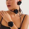Rose Faux Suede with Satin Fabric Pendant Choker Necklace & Stud Earring & Bracelet FS-WG3A334-02-1