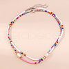 2Pcs Oval Glass Seed Beaded with Plastic Pearl Beaded Necklace Sets for Women FS-WGE85A7-03-1