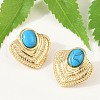 Fan 304 Stainless Steel Synthetic Turquoise Stud Earrings for Women EJEW-U046-17C-G-2