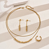 Vintage Stainless Steel Round Beaded Double-Layer Necklaces & Earrings & Cuff Rings Set for Women Party GW6989-5